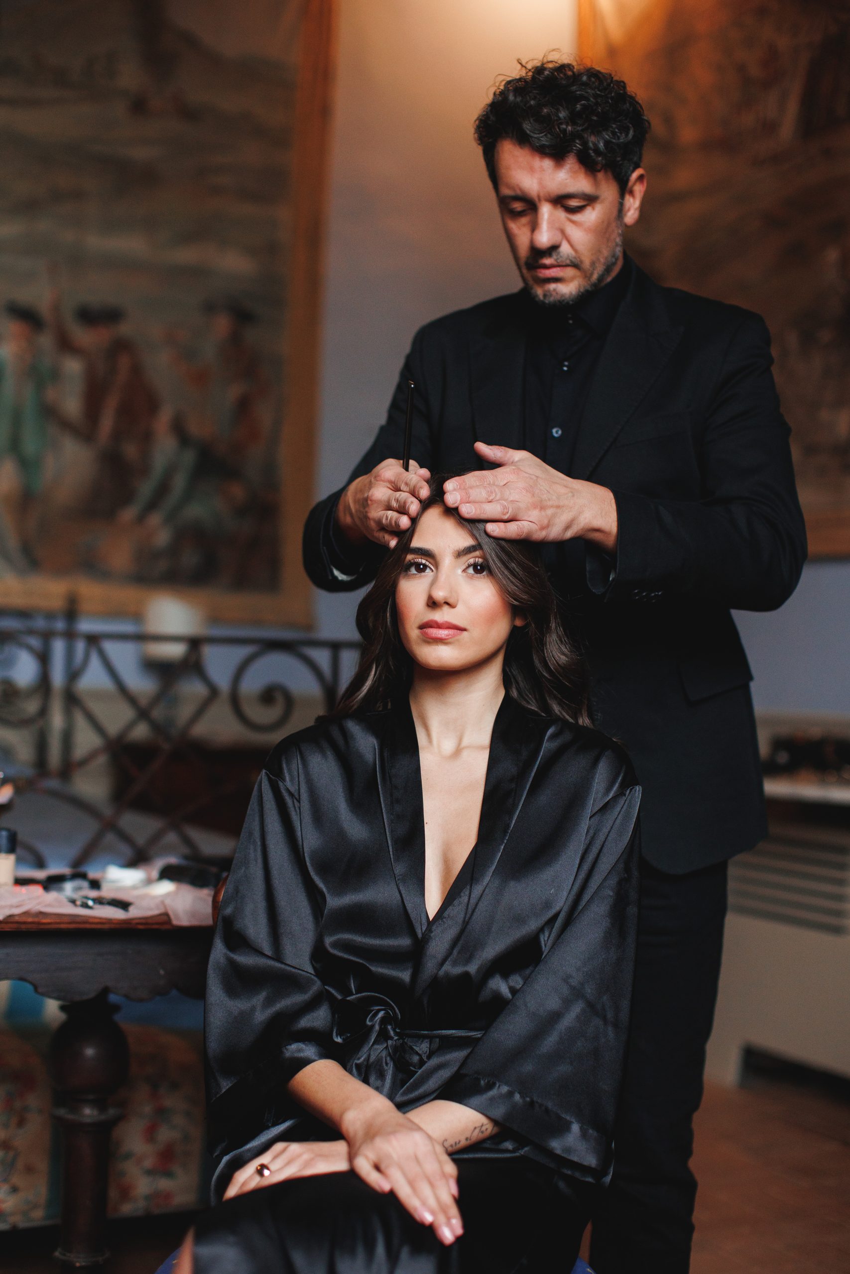 preparazione dell'acconciatura sposa